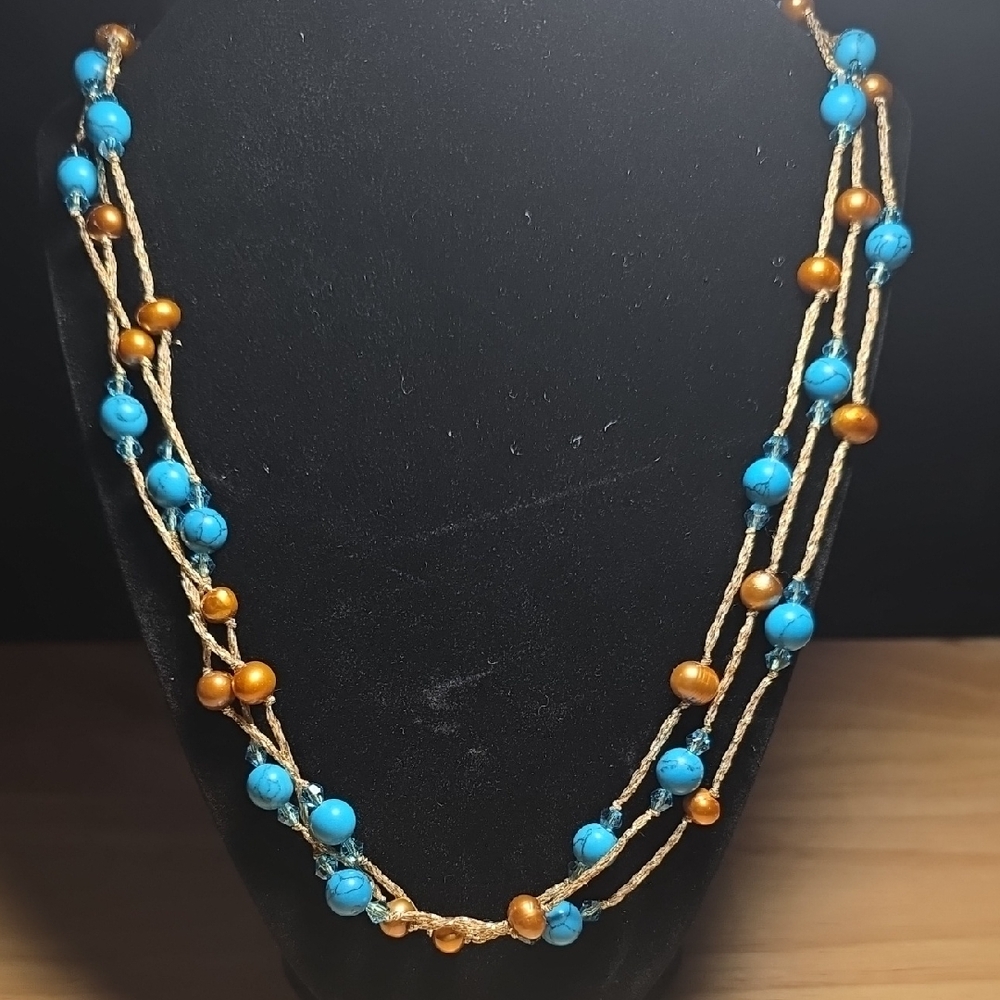 Elegant Blue and Gold Beaded Necklace